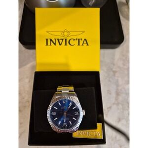 Invicta Specialty 47451 Mens Blue Dial Stainless Steel Fluted Bezel Watch New
